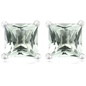 Sterling Silver 6mm Square-Cut Green Amethyst Earrings