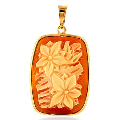 14K Yellow Gold Flower Cameo Pendant