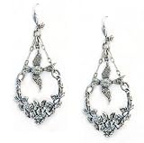 Catherine Popesco Sterling Silver Plated Swarovski Crystal Dangle Swag Earrings with Crystal Bird