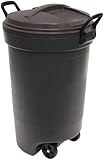 Rubbermaid RM133902 Thirty Two Gallon Round Wheeled Trash Can in Kona Color-32 Gallon/121.1L Round Refuse Can-Kona Color