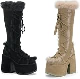 Camel-311 Knee High Fur Lined Platform Boot