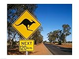 Kangaroo crossing sign, Australia MUSEUM WRAP CANVAS Print With Added Heavy BRUSHSTROKES Unknown 24x18