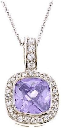 CZ PEN1046-A Square Light Amethyst C.Z. Diamond Silver Pendant