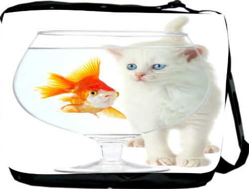 Rikki KnightTM White Kitten and Goldfish Messenger BagB004J1QQ90 : image