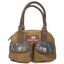 Ladies Pink Mossy Oak Canvas Handbag Front Pockets