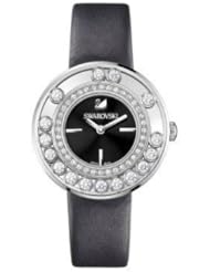 Swarovski Lovely Crystals Black Dial Anthracite Calfskin Leather Strap Quartz Ladies Watch 1160306
