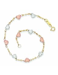 Genuine 14K Tri-Color Puff Heart Bracelet 7 Inches 1 Grams Of Gold 100% Satisfaction Guaranteed.