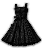 HELL BUNNY Prom/Swing DRESS Gery POLKA DOT Black