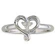 Three Stone Diamond Heart Shape Promise Ring in Sterling Silver ( Sizes 4-9)
