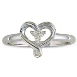 Three Stone Diamond Heart Shape Promise Ring in Sterling Silver ( Sizes 4-9)