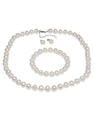 Freshwater White Pearl Necklace Earrings Bracelet Set