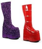 Stack-301, 6 3/4 Special Clearance Platform Knee Boot in Red Patent or Purple Glitter