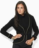 Lauren by Ralph Lauren Sweater, Lucero Shawl Collar Piped Blazer Black M