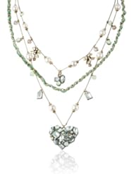 Betsey Johnson "Mint Multi" Crystal Gem Cluster Heart Illusion Necklace, 19"