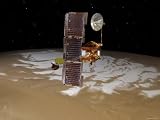 Mars Odyssey Spacecraft Passes above Mars' South Pole Art Photographic Poster Print by Stocktrek Images, 16x12