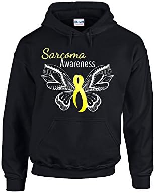 Sarcoma Awareness Butterfly With Yellow Ribbon - Adult Hoodie S Black