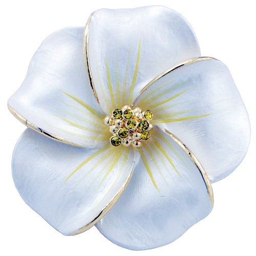 White Hawaiian Hibiscus Swarovski Crystal Flower pin brooch and Pendant