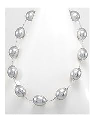 Japanese silk cord Dyed Mother of Pearls Necklace In Zinc