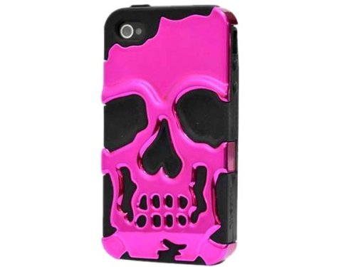 Black/Rose PC + Silicone Combo Skull Protective 3D Case Cover Skin for iPhone 4 4S