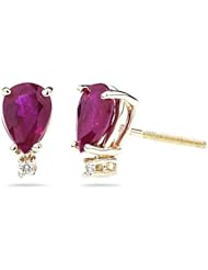 0.02 Cts Diamond & 0.92 Cts Ruby Stud Earrings in 14K Yellow Gold