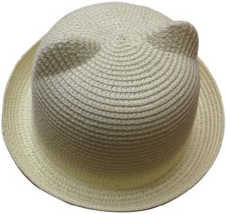 JTC Women's Cat Ear Derby Bowler Straw Hat Sun Summer Beach Cap White