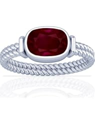 18K White Gold Cushion Cut Ruby Womens Astrological Ring