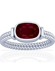 14K White Gold Cushion Cut Ruby Womens Astrological Ring