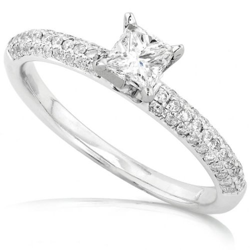 1/2ctw Princess and Round Diamond Engagement Ring in 14kt White Gold