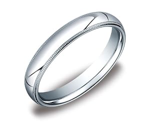 Platinum 4mm Comfort Fit Milgrain Plain Wedding Band, Size 6.5