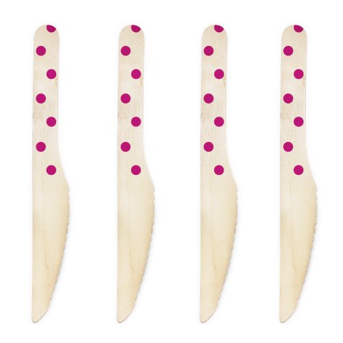 Dress My Cupcake 6.5-Inch Natural Wood Dessert Table Knives, Fuchsia Polka Dots, 500-Pack