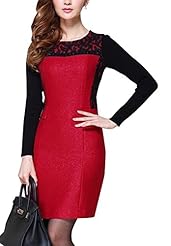 Colorblocking Sequined Round Neck Polyester/Viscose Winter Long Sleeves Midi Dress 