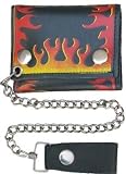 Trifold Leather Chain Wallet with Flames