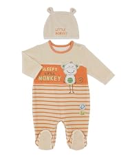 Sleepy monkey velour all-in-one and hat