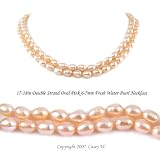  : Double Strand 17-18 Inches 6-7mm Pink Oval Shape Freshwater Cultured Pearl Necklace