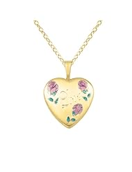 Sterling silver and 14k gold Heart Shaped Locket w/ Roses "Love" Necklace