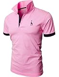 グラストア(Glestore)メンズ　半袖　ポロシャツ　お洒落な重ね着スタイル　チェックポロシャツ　カジュアル　シンプル 無地 スキニー ファッション　カッコイイ　スポーツウェア ゴルフウェア　快適 多色選択　ピンク　XXL