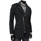 pea coat:TheLees Mens Unbalance Zipup Slim Fit PEA Coat Jacket Charcoal X-Large(US Medium)