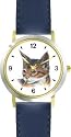 Abyssinian Cat - JP - WATCHBUDDY&reg; DELUXE TWO-TONE THEME WATCH - Arabic Numbers - Blue Leather Strap-Children's Size-Small ( Boy's Size & Girl's Size )