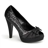 Pleaser Women's Bettie-10/Bg-Sa Open-Toe Pump,Black Glitter/Satin,8 M US