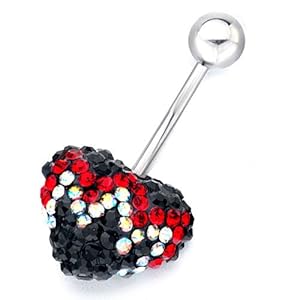 Pugster Mothers Day Gifts Heart Crystal Aurore Boreale Black Red Rhinestone Body Jewelry Dangle Belly Ring
