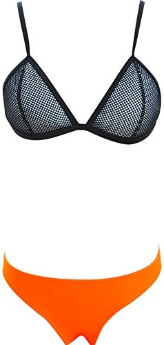 BA Mesh Triangle Top Neoprene Bikini Swimsuit (L, Orange)