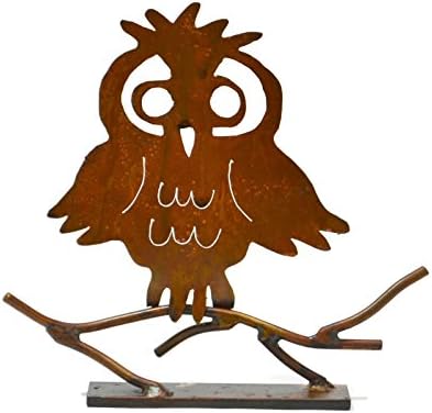 Cute Owl on Branch Metal Tabletop Sculpture, Mantle Decoration