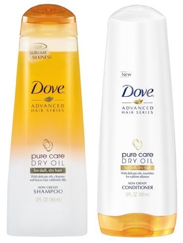 Dove Advanced Hair Series - Pure Care Dry Oil for Dull, Dry Hair - Non-Greasy - Shampoo & Conditioner Set - Net Wt. 12 FL OZ (355 mL) Each - One Set