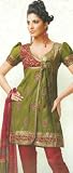Green Cotton Designer Churidar Kameez Unstitched Dress Material with Dupatta