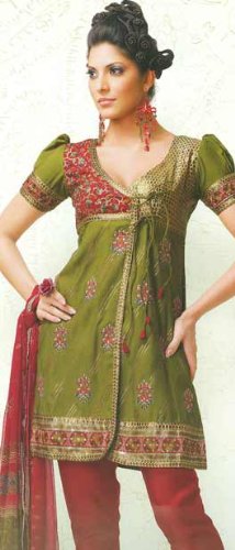 Green Cotton Designer Churidar Kameez Unstitched Dress Material with Dupatta