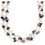 Pearl Freshwater Cultured White Amethyst Purple Natural Stone Necklace 44" 3 StylesBucasi