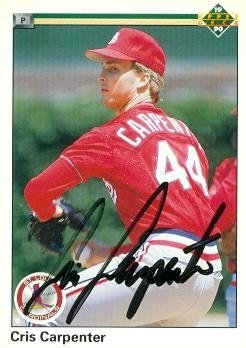 Cris Carpenter Autographed/Hand Signed Baseball Card (St. Louis Cardinals) 1990 Upper Deck #523
