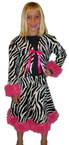 Girls Hot Pink Zebra Minky Skirt and Bolero Set with Fur Trim Size 10.5 Plus –  Child