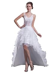 Sexy V-neck Organza/Satin Sheath Spaghetti Strap Applique Tiered High-Low-Hem Mini Dress  with a Brush/Sweep Train 