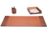 Brown Crocodile Embossed Genuine Top-grain Leather 3-piece Desk Accessory Set